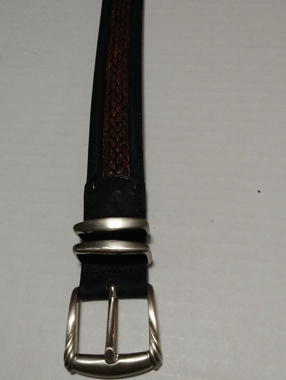 Tommy Bahama Men's Brown Leather Belt W/Braided Look Brass Buckle Size 34 - Picture 3 of 12
